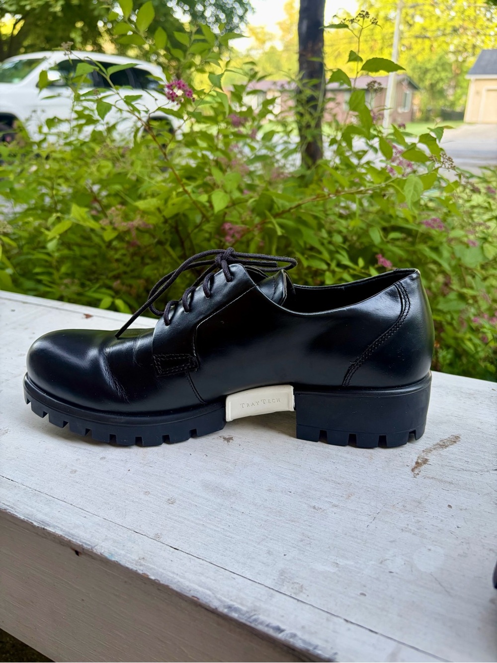 ECCO - Modtray Leather Derby Shoes Black Lug Sole Oxfords - EU 39 US 8.5 - Picture 4 of 10